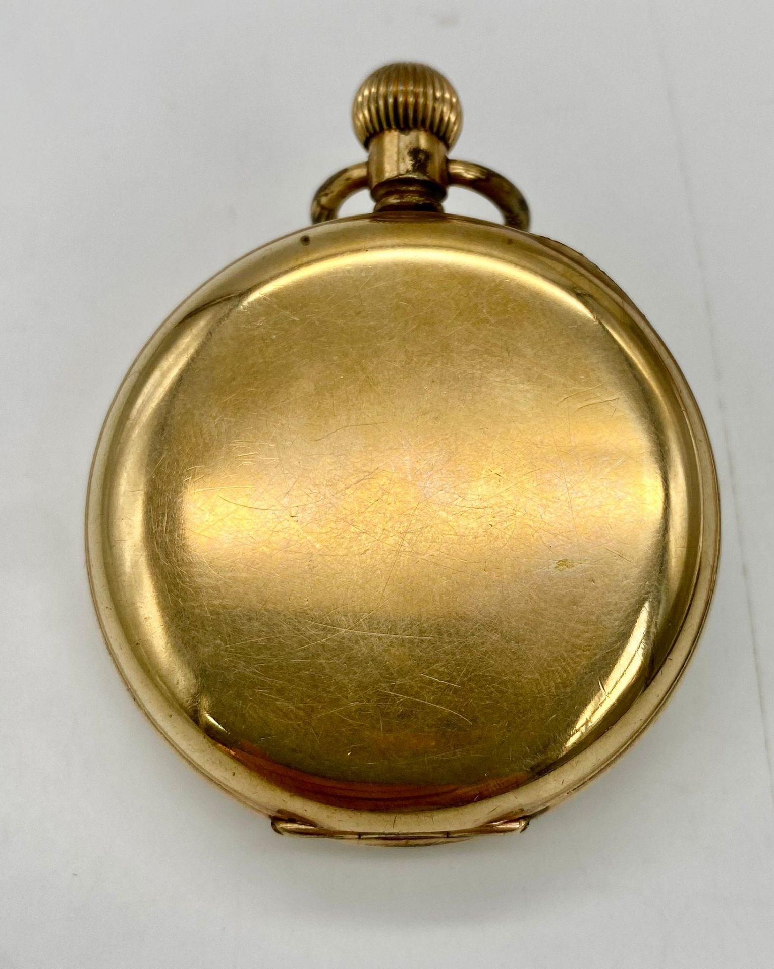 An Antique Gold Plated Record Watch Company Pocket Watch. 7 jewels. Top Winder. White dial with - Bild 2 aus 5