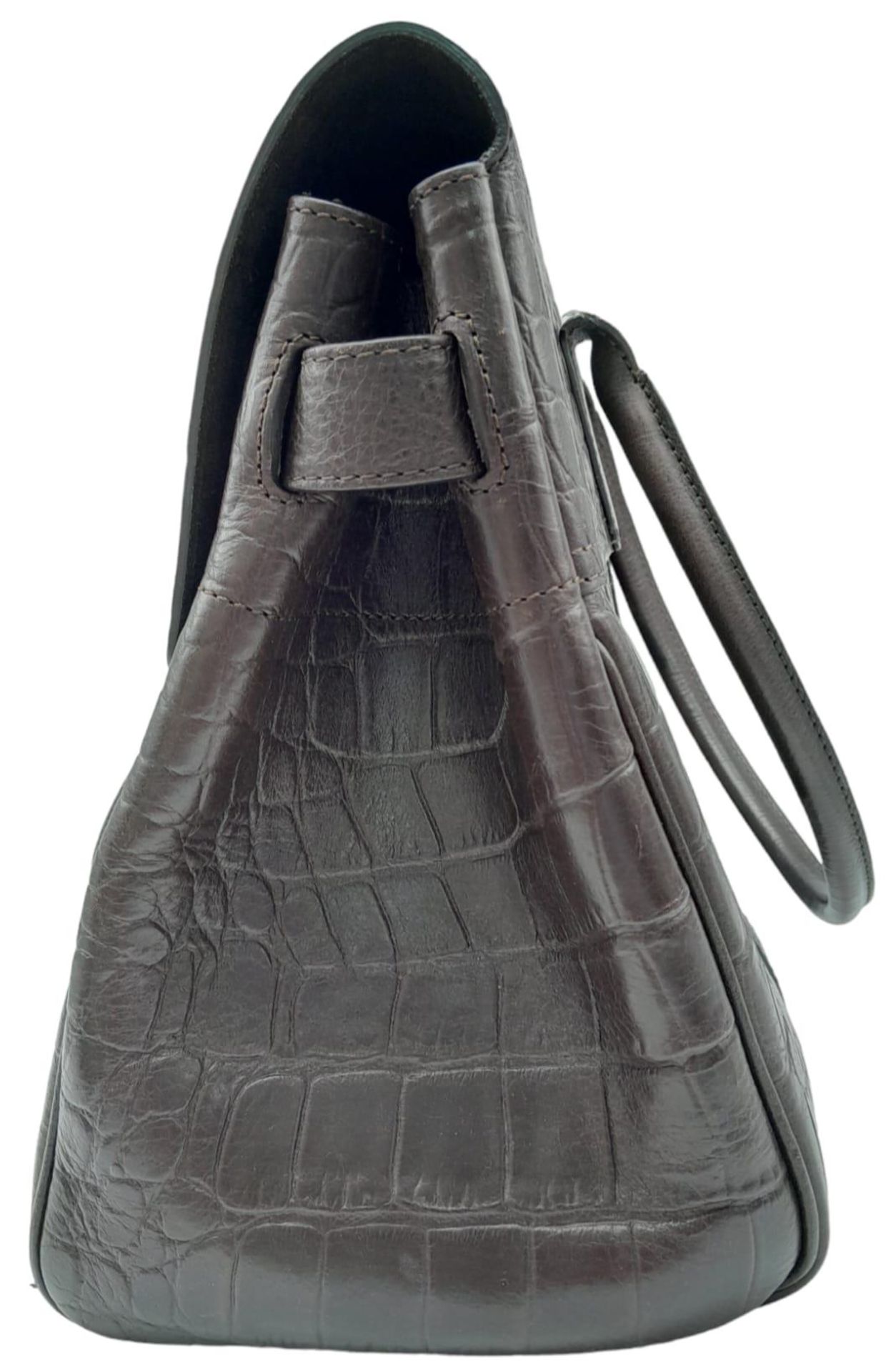 A Mulberry Chocolate 'Bayswater' Handbag. Croc embossed leather exterior with gold-toned hardware, - Image 3 of 12