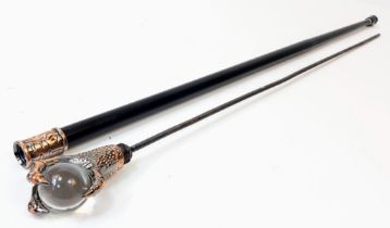 A Very Rare and Unique Claw and Glass Ball Sword Stick. 95cm Length. Claw Unscrews to withdraw the