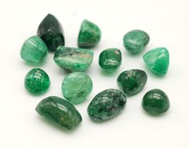 A Parcel of 13 Colombian Emerald Cabochons. 25.65 Carats Total.
