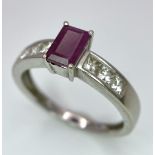A 9K WHITE GOLD DIAMOND & RUBY RING 0.40CT 2.7G SIZE N ref: A/S 1008