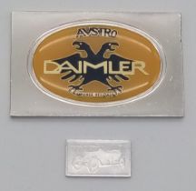 A STERLING SILVER AUSTRO DAIMLER PLAQUE, PLUS A MINI SILVER PLAQUE FOR THE CAR. 24.6g total weight.