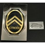 2 X STERLING SILVER AND ENAMEL FRENCH CITROEN CAR LOGO MANUFACTURER PLAQUES, WEIGHT TOTAL 24.8G,
