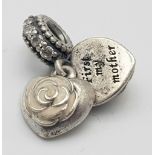 A PANDORA HEART CHARM ENGRAVED INSIDE WITH "FIRST MY MOTHER", "FOREVER MY FRIEND" 6.4G ref: SC 3144