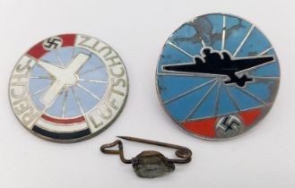 WW2 German Flugmeldedienst (Aircraft Reporting Service) and German Air Raid Wardens Badges.
