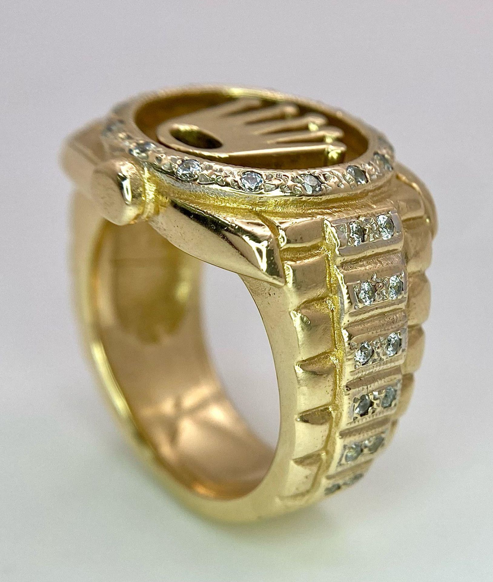 A 9K 2 COLOUR DIAMOND SET ROLEX SYMBOL RING 28G SIZE U/V SC 4002 - Bild 4 aus 9