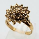 A Vintage 9K Yellow Gold White Stone Cluster Ring. Size L. 2.85g total weight.