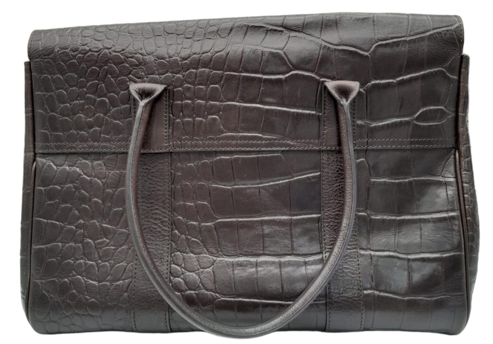 A Mulberry Chocolate 'Bayswater' Handbag. Croc embossed leather exterior with gold-toned hardware, - Image 4 of 12