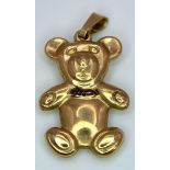 A 9K Yellow Gold Teddy Bear Pendant/Charm. 0.7g weight.