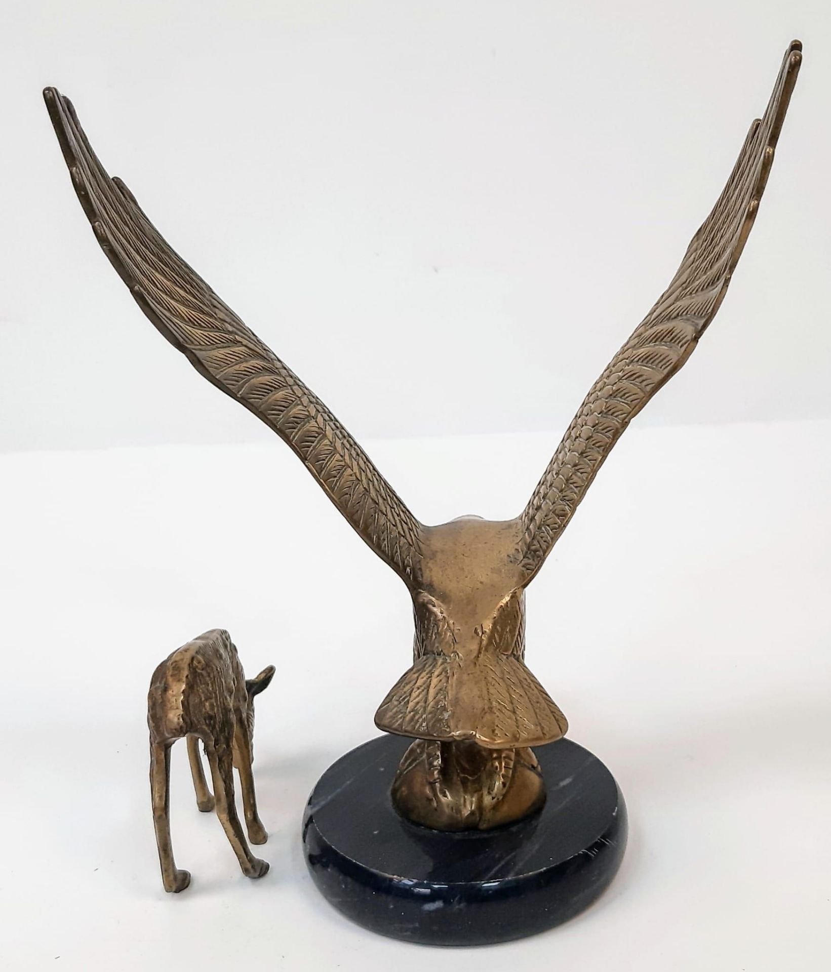 A Vintage Brass Eagle on a Marble Base Plus a Brass Deer. Eagle - 24cm tall. 18cm across. Deer - 9 x - Image 4 of 4