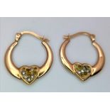 A Pair of 9K Yellow Gold Heart Hoop Earrings. 0.85g weight.