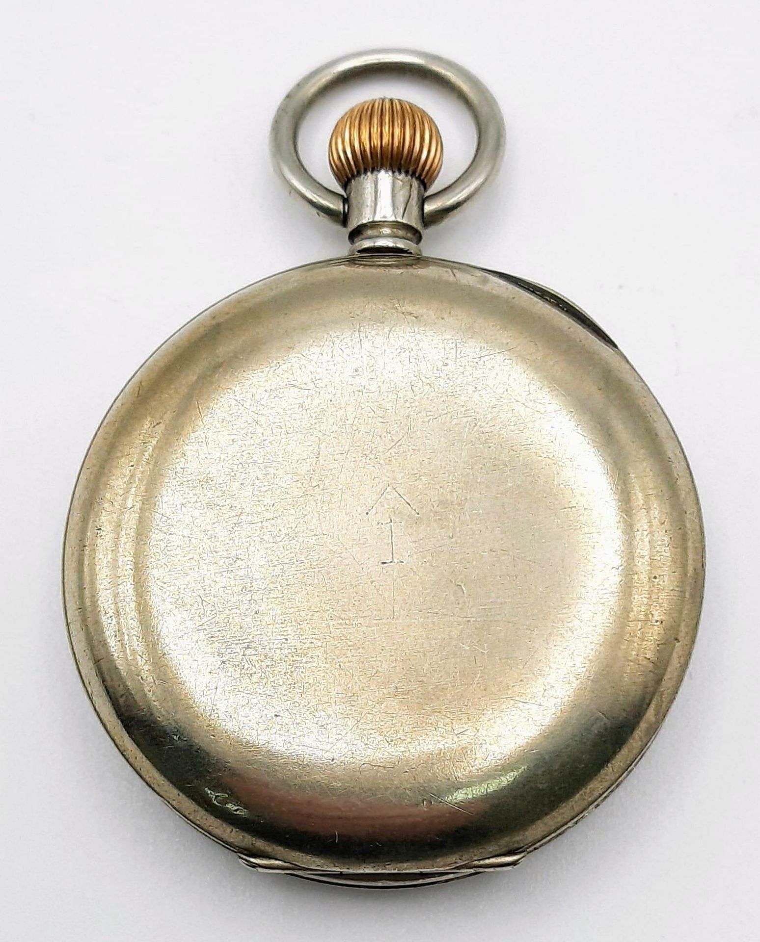 An Antique (WWI Era) Omega White Metal Pocket Watch. 5128166 movement. White dial with second sub - Image 2 of 6