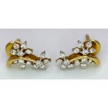 A GORGEOUS PAIR OF 18K YELLOW GOLD DIAMOND SET FLORAL STUD EARRINGS, APPROX 0.35CT DIAMONDS,