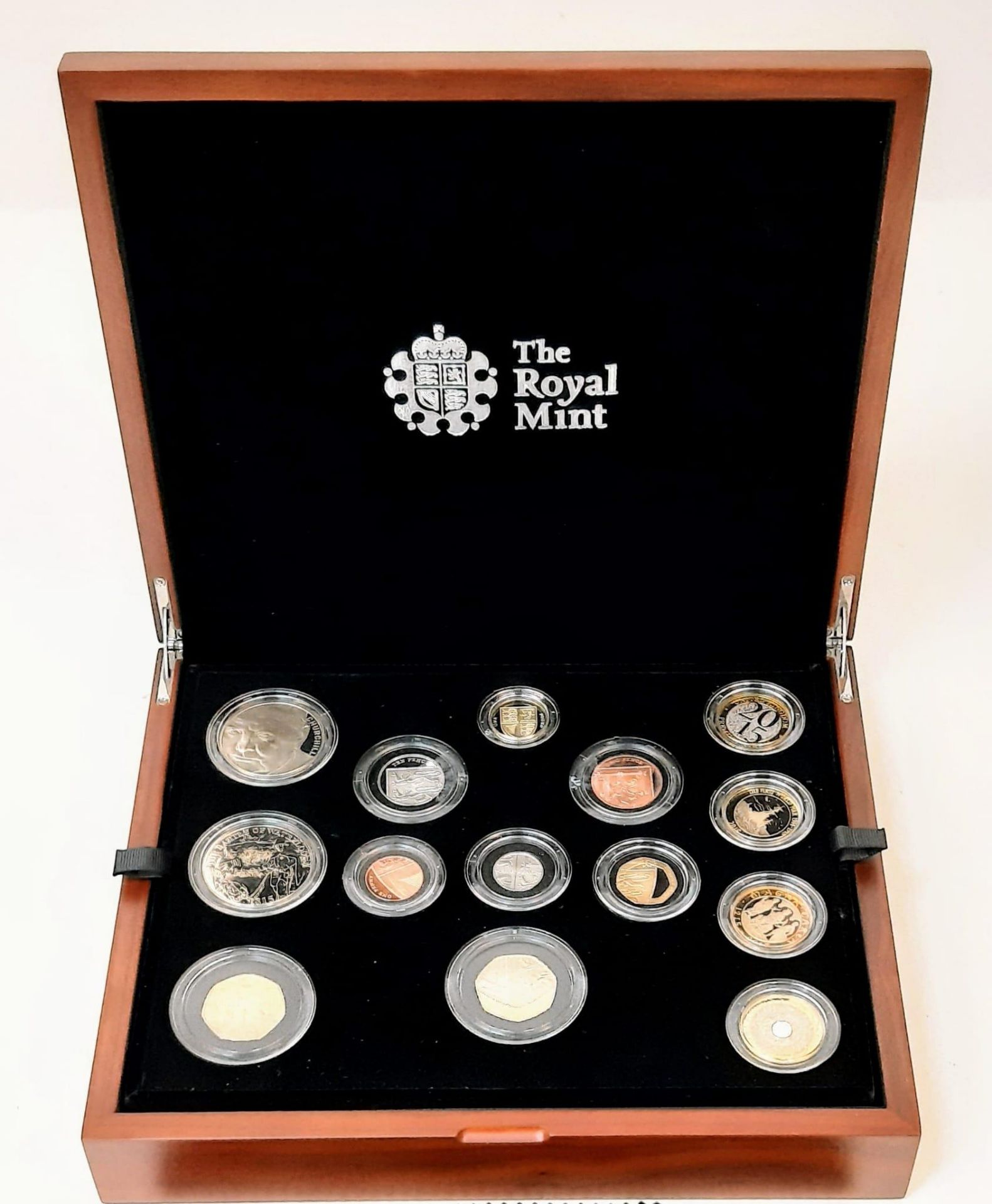 The Royal Mint 2015 United Kingdom Premium Proof 14 Coin Set. Slight marks on exterior box but the