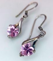 An Unworn Pair of Sterling Silver Pink Tourmaline Heart Shape Earrings in Treasure Chest