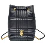 A Burberry Black 'Lola' Backpack. Quilted leather exterior with gold-toned hardware, chain and