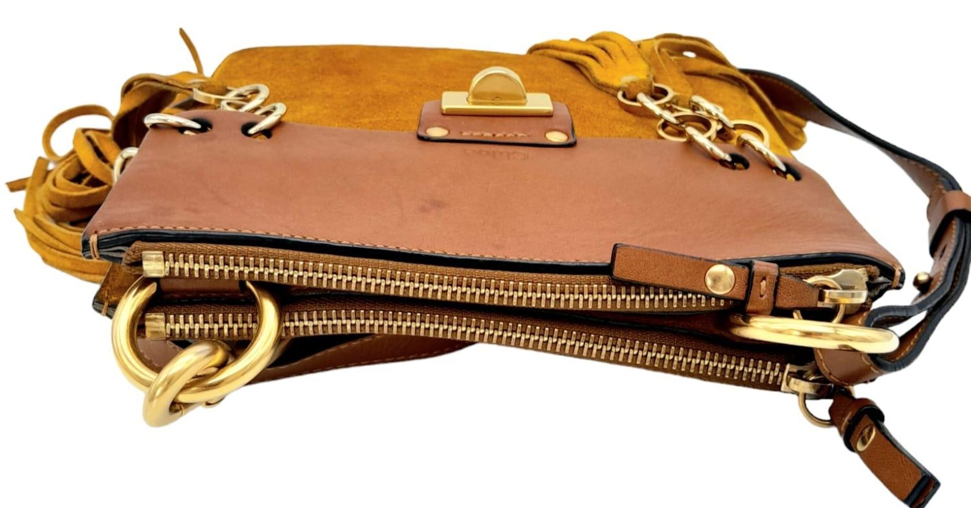 A Chloe Brown and Mustard 'Jane' Shoulder Bag. Leather and suede exterior with gold-toned - Image 4 of 8
