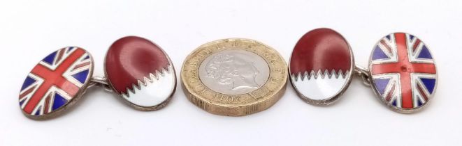 A STERLING SILVER CHAIN LINK CUFFLINKS WITH BRITISH FLAG ON 14.8G ref: 7967