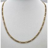 A 9K Yellow and White Gold Italian Figaro Link Necklace. 45cm length. 8.82g weight.
