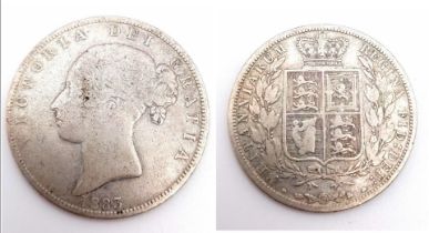 A Fine Condition 1885 Queen Victoria Young Head Half Crown Coin. 13.74 Grams.