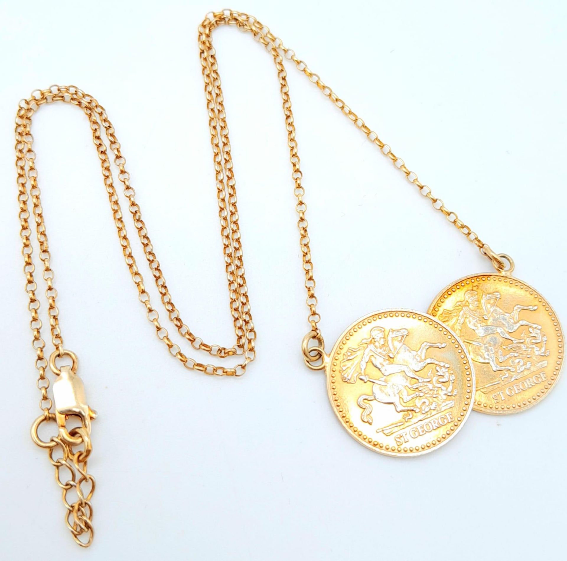 STERLING SILVER WITH GOLD VERMEIL FINISH DOUBLE COIN PENDANT ON NECKLACE, WEIGHT 8.1G, 50CM LONG - Bild 3 aus 6