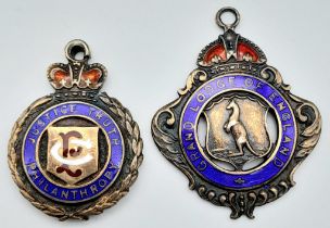 2X vintage Enamel sterling silver Masonic pendants awarded to Bro Percy Skelton by the Jubilee lodge
