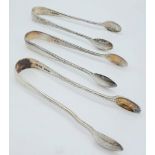 3X antique sterling silver sugar tongs with different designs. 2 of them come with Full London