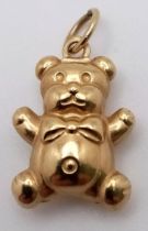 A 9K Yellow Gold Teddy Bear Pendant/Charm. 2cm. 0.6g weight.