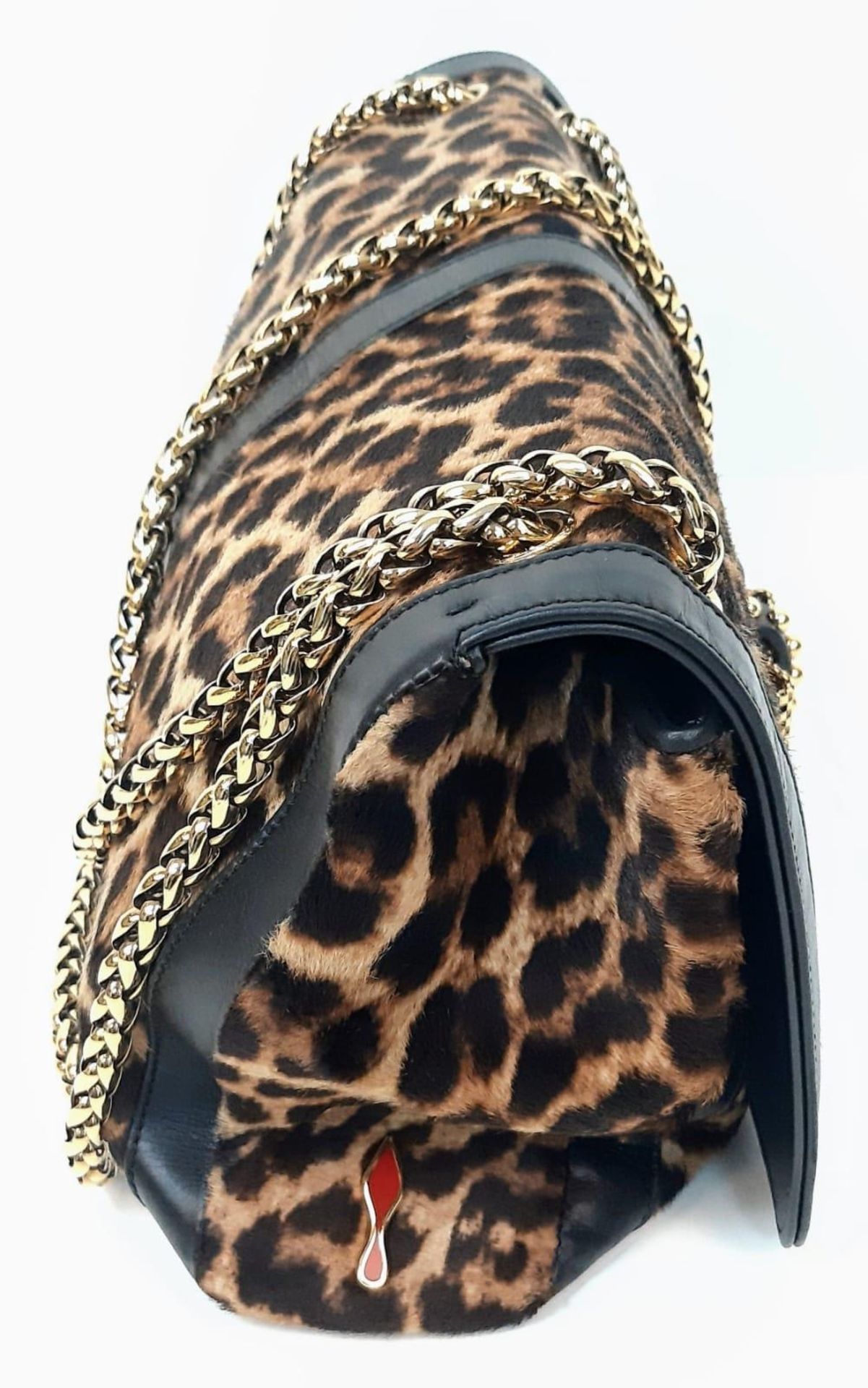 A Christian Louboutin Sweet Charity Leather and Leopard Print Pony Hair Shoulder Bag. Gold tone - Image 4 of 6