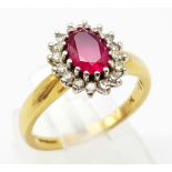 A 18K YELLOW GOLD DIAMOND & RUBY CLUSTER RING 4.3G SIZE M A/S 1022