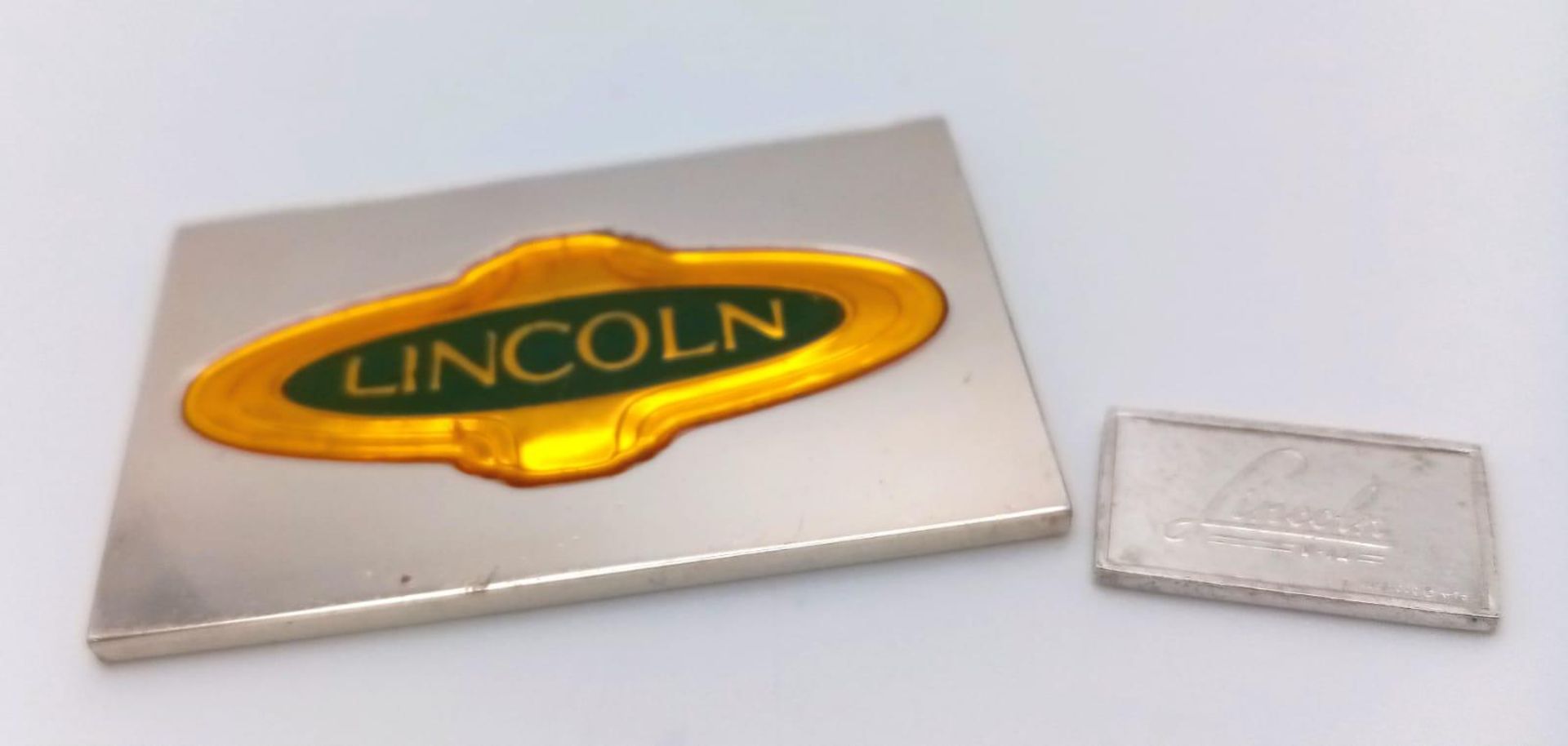 2 X STERLING SILVER AND ENAMEL LINCOLN CAR MANUFACTURER PLAQUES, MADE IN UNITED STATES USA, WEIGHT