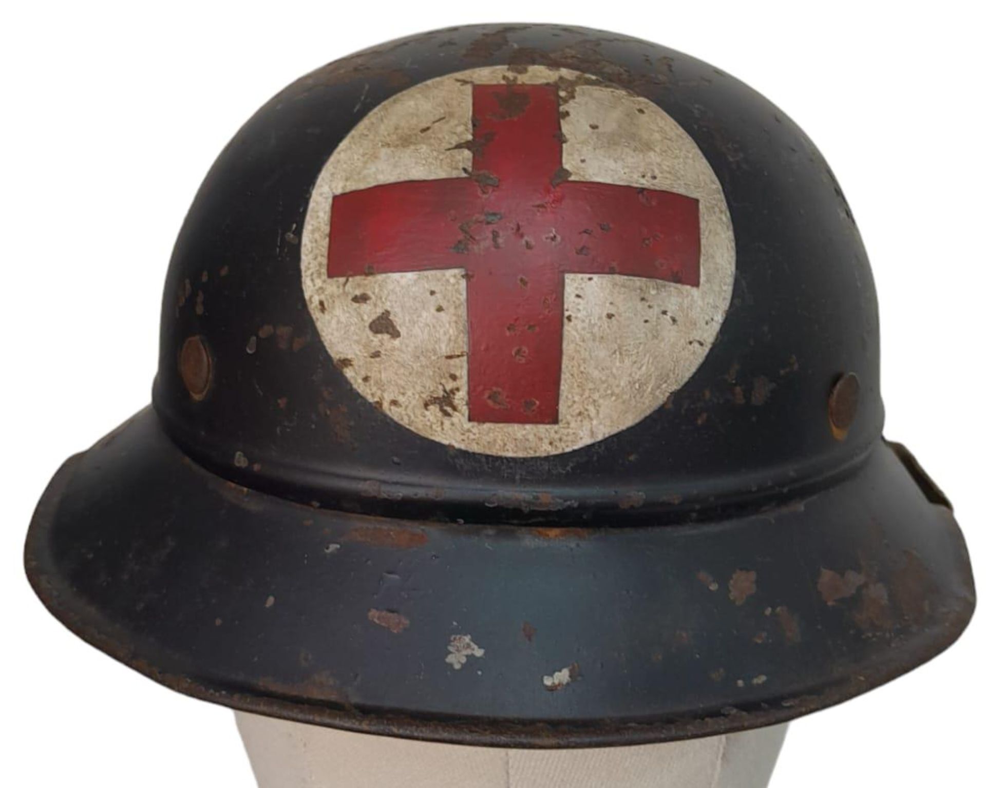 WW2 German Air Raid Warden and Medics Helmet from Bremen Motor Werks (BMW) Factory.