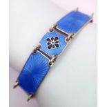 An Excellent Condition Vintage or Older Danish Sterling Silver and Blue Enamel Bracelet. 16cm Length