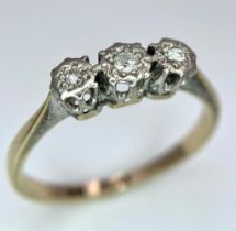 A VINTAGE 9K YELLOW GOLD & PLATINUM TRILOGY OLD CUT DIAMOND RING 1.9G SIZE O SC 4009