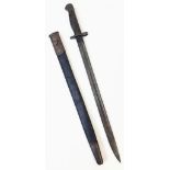 A WW1 Era Bayonet with Scabbard. Markings on blade. 57cm total length. Please see photos for