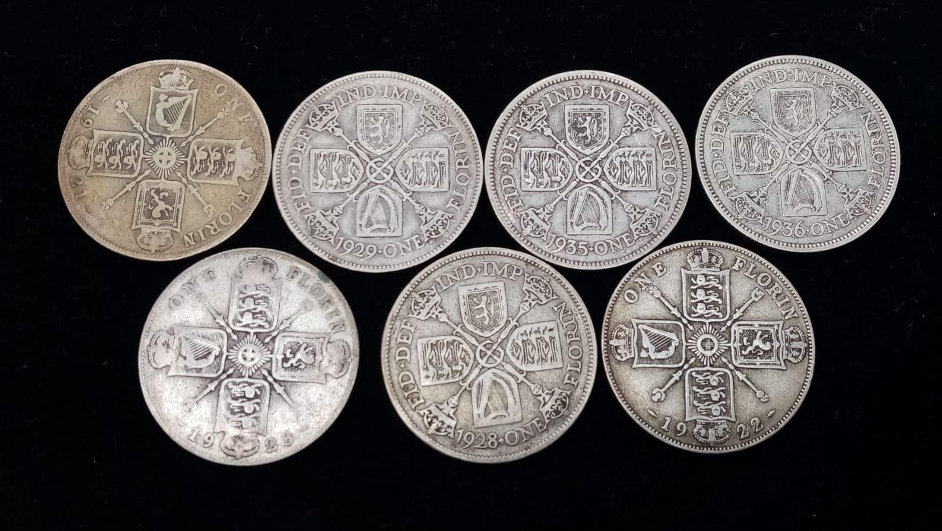 23 Pre 1947 Silver Florin Coins. Please see photos for conditions. 254g total weight. - Bild 2 aus 2