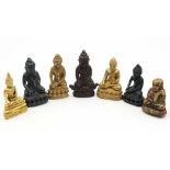 A Collection of Seven Vintage/Antique Gilded Metal, Brass and Bronze Buddha Figures. Tallest