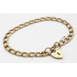 A Vintage 9K Yellow Gold Belcher Link Bracelet with Heart Clasp. 18cm. 5.82g weight.