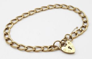 A Vintage 9K Yellow Gold Belcher Link Bracelet with Heart Clasp. 18cm. 5.82g weight.