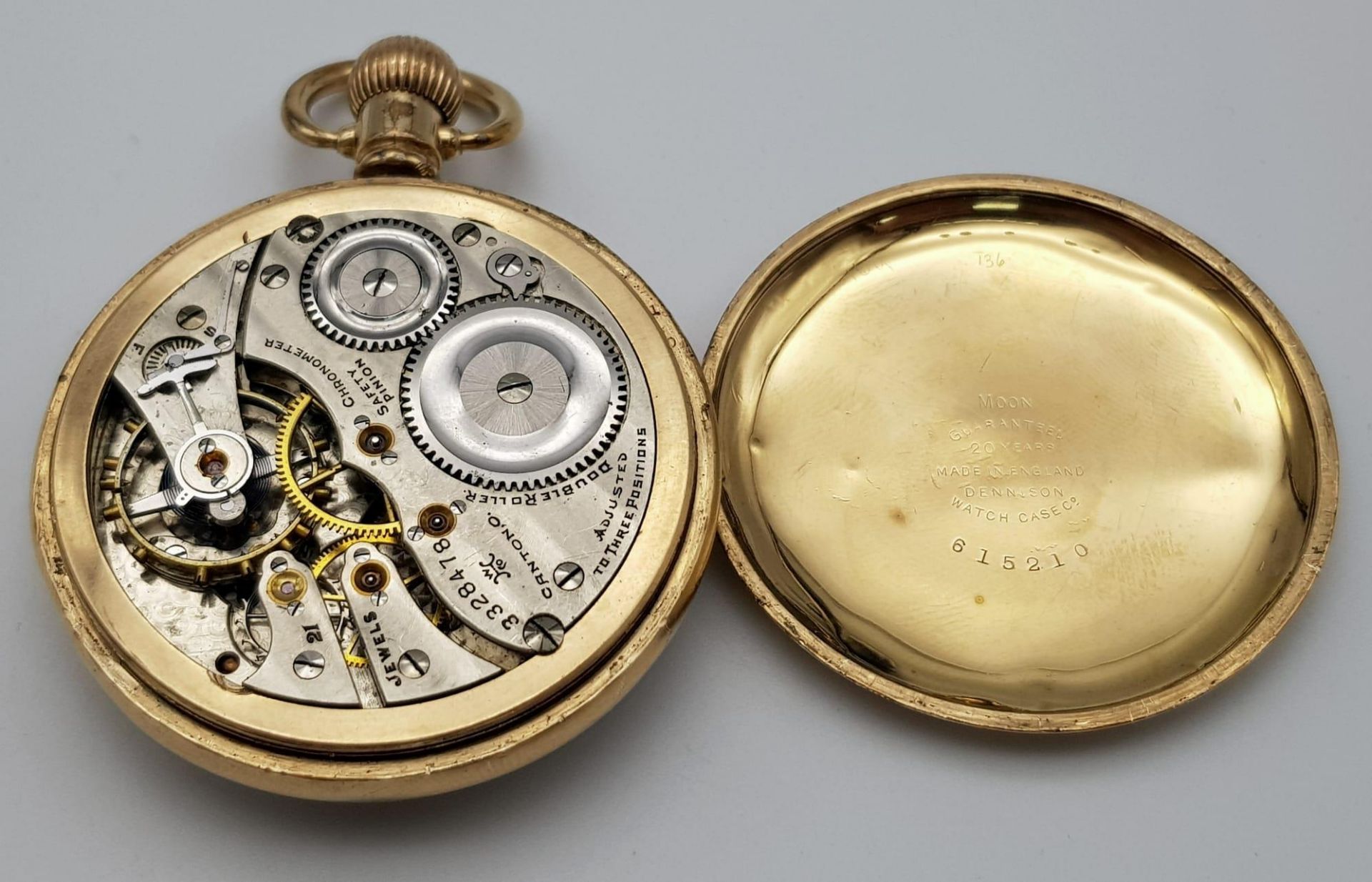 An Antique (1915) Gold Plated Hampden Watch Co. Pocket Watch. 21 jewels. 3328478 movement. Top - Image 4 of 5