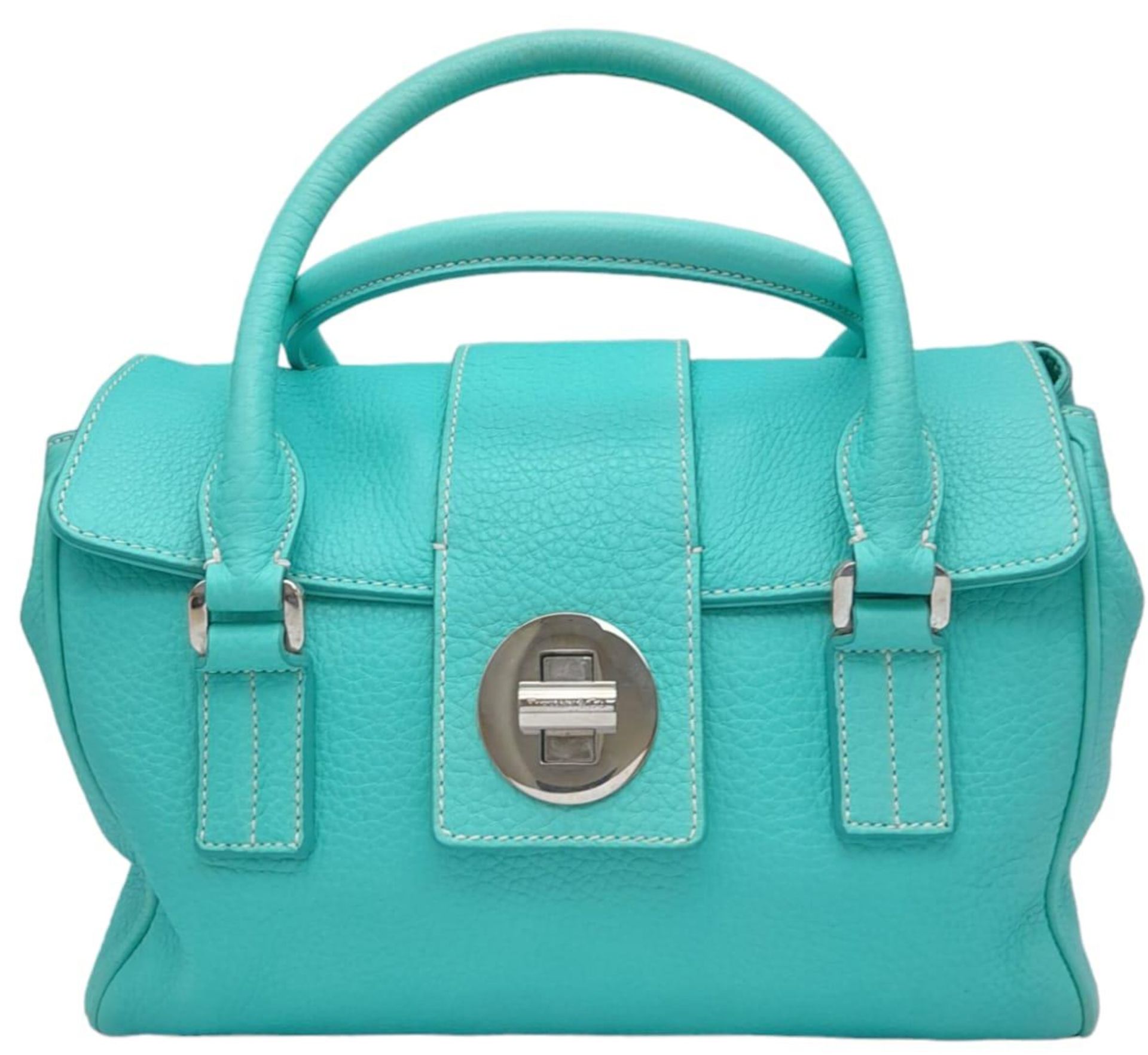 A Tiffany & Co. 'Manhattan' Satchel Handbag. The iconic 'Tiffany blue' leather exterior with