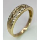 A 9K YELLOW GOLD DIAMOND & CHAMPAGNE DIAMONDS SET 3 ROW RING 0.25CT 3.7G SIZE V 1/2 SC 4004