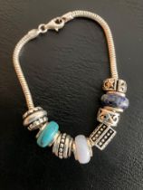 SILVER BRACELET with quality SILVER CHARMS to include SILVER /LAPIS LAZULI, SILVER/ TURQUOISE,SILVER