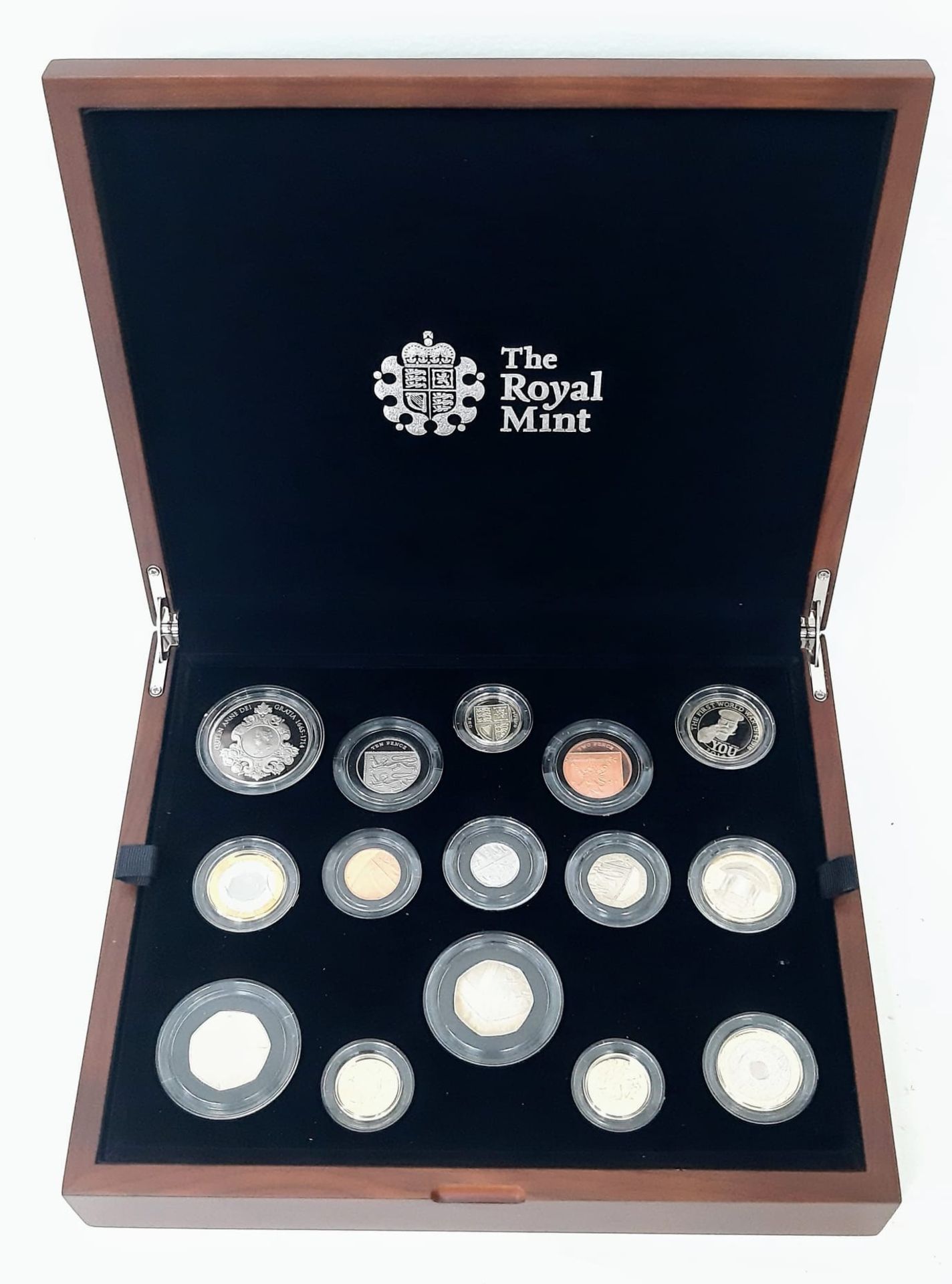 The Royal Mint 2014 United Kingdom Premium Proof 15 Coin Set. Slight marks on exterior box but the