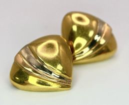 A Pair of 18K Gold Designer Quadri Earrings. Trillion shape. 5.95g total weight.