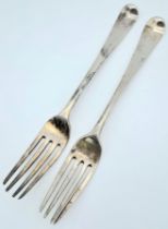 2X Georgian antique sterling silver forks. Full hallmarks London, 1794. Total weight 130.1G. Total