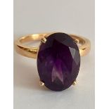 14 carat GOLD RING, with large (3 carat) AMETHYST set to top in a Beautiful Cradle Mount. Please see