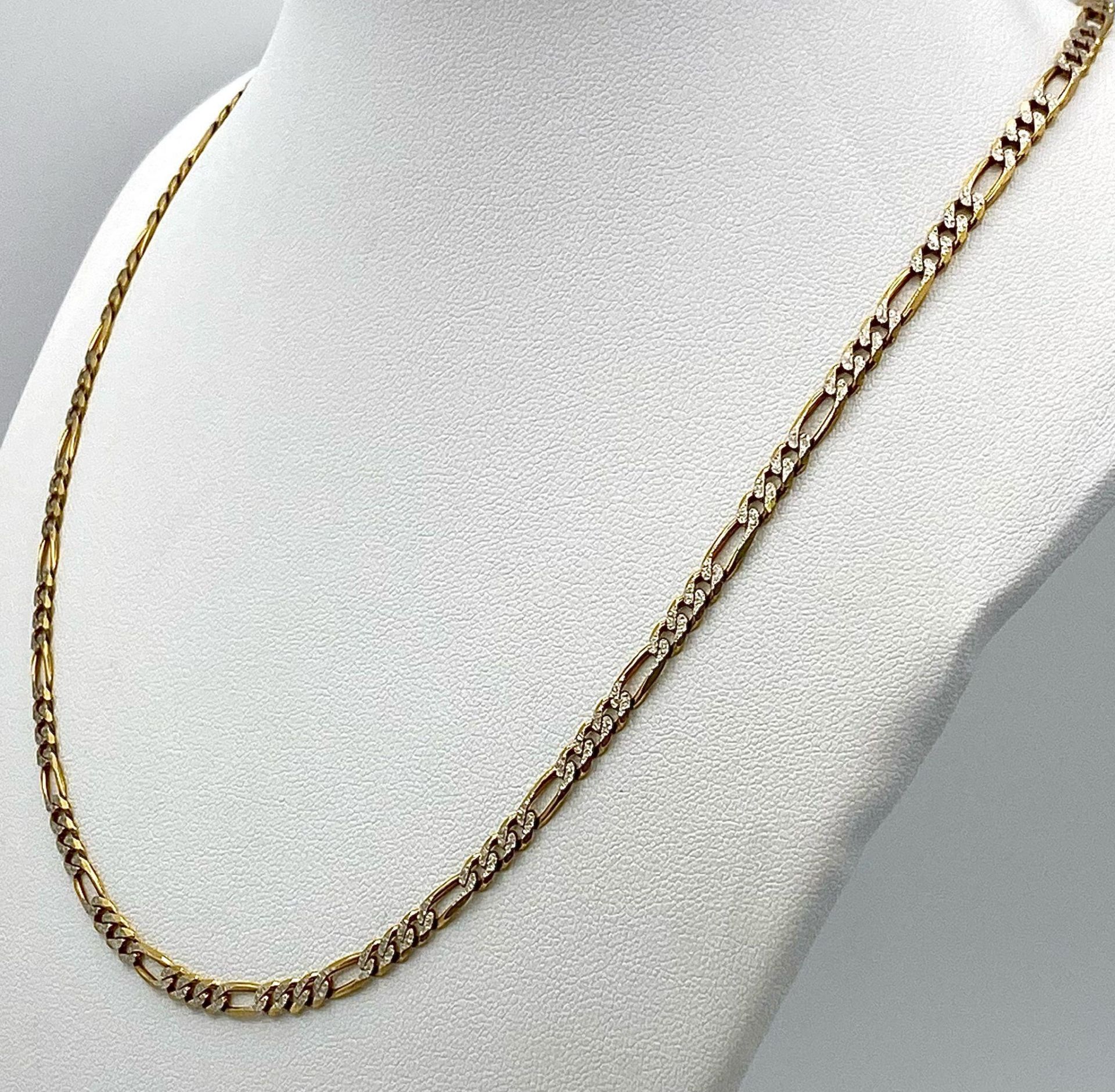 A 9K Yellow and White Gold Italian Figaro Link Necklace. 45cm length. 8.82g weight. - Image 3 of 7