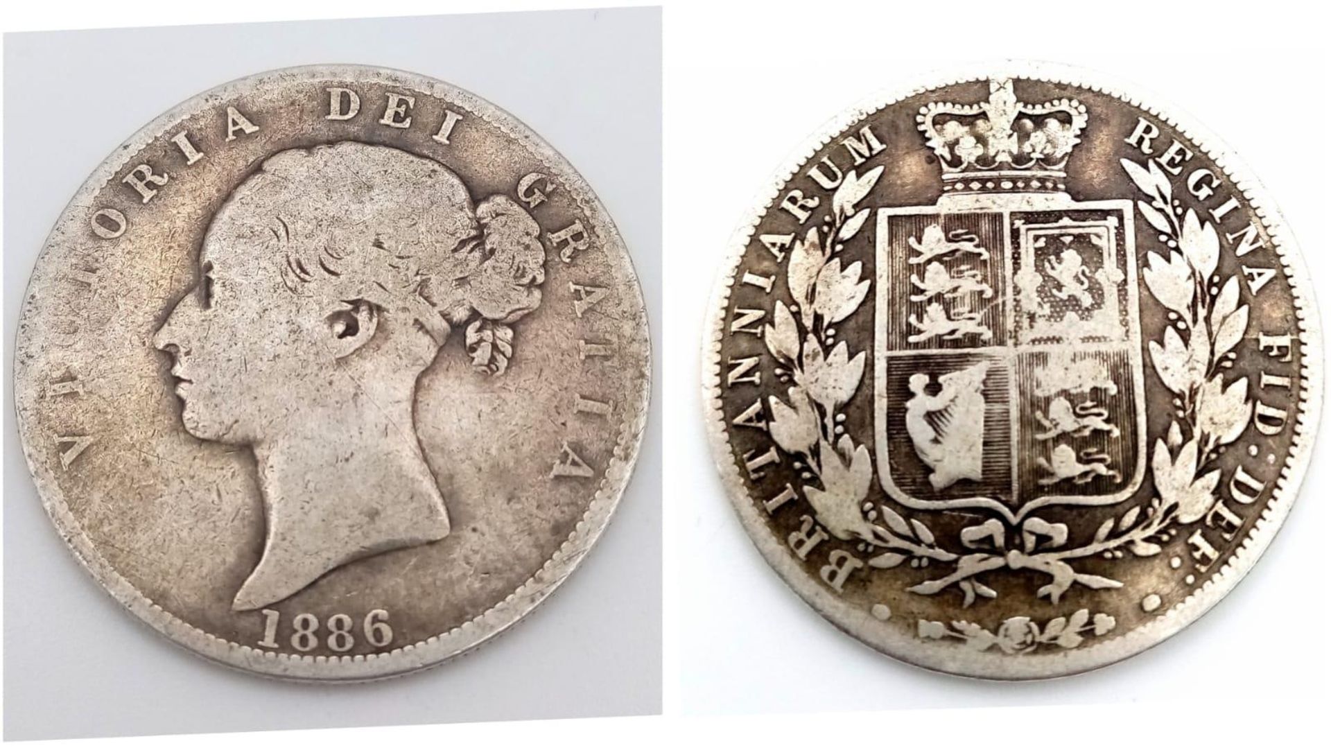 A Very Good Condition 1886 Queen Victoria Young Head Half Crown Coin. 13.55 Grams