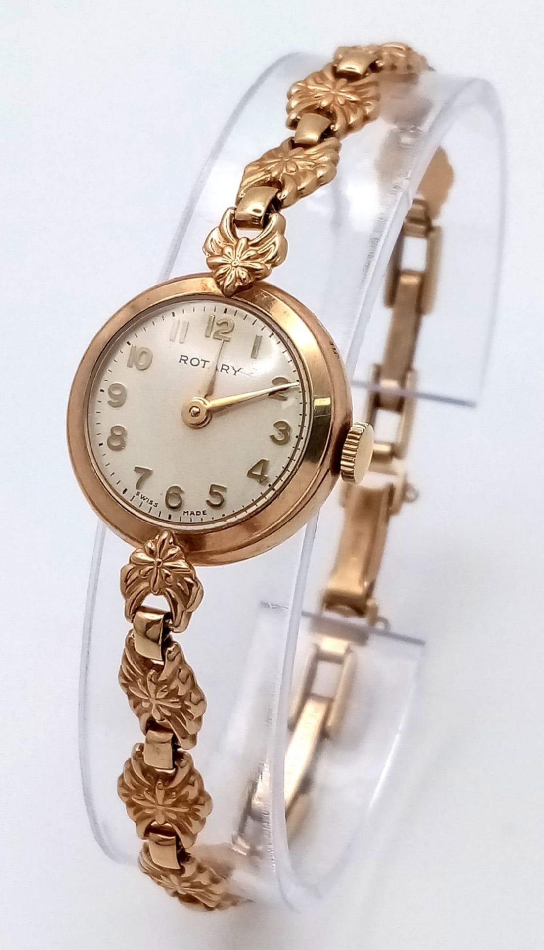 A Lovely Vintage Rotary 9K Gold Ladies Watch. 9K gold bracelet and case - 20mm. White dial.